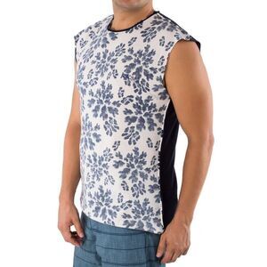 New Just Cavalli Men XS 46 Sleeveless Muscle Tee White Blue Floral Print Cotton